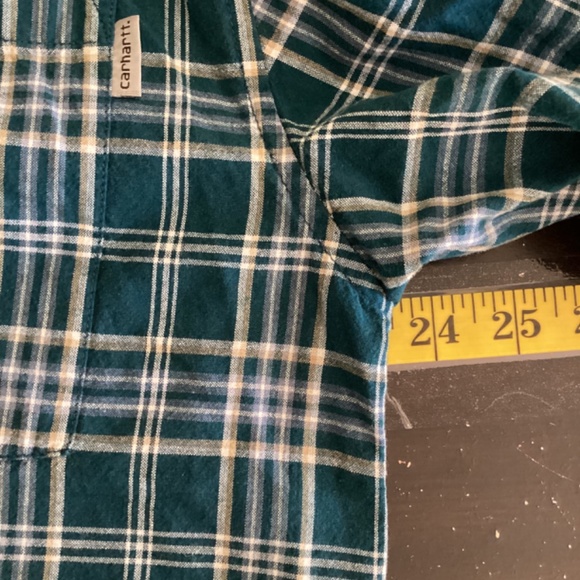 Carhartt men’s shirt blue green plaid short sleeve button front medium - Picture 7 of 8